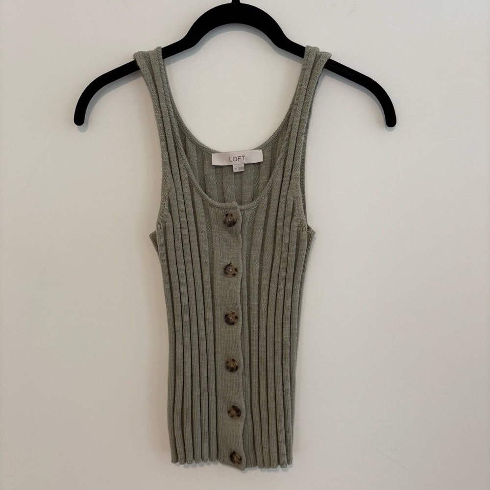 LOFT Sage Green Button Up Tank Top